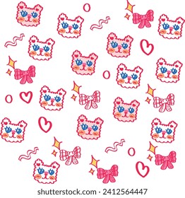 Mini rabbit Love concept. Happy Valentine`s day. pattern and seamless with white background.