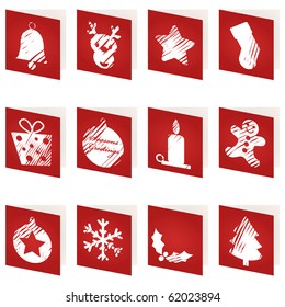 mini red christmas cards with motifs isolated on white