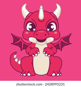 Mini red dragon smiling illustration