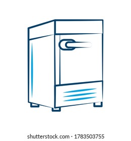 Mini refrigerator isolated white icon with blue shadow