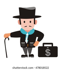 mini rich man with hat and dollar
