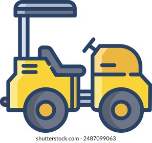 Mini road roller linear color illustration