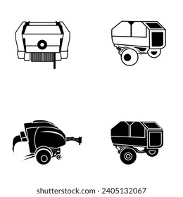 Mini Round Baler Machine Illustration Clip Art Vector Set, Mini Round Baler Machine Isolated White Background. Machinery Tractor Mini Transport, Old-Fashioned Outline Vector.