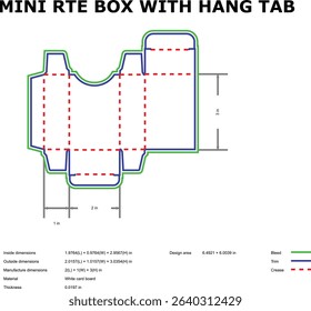 Mini rte box packaging template with hang tab die-cut design
