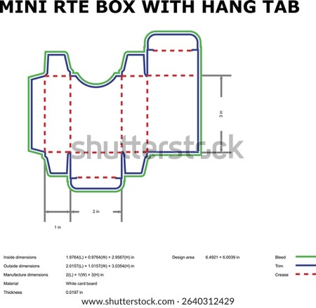 Mini rte box packaging template with hang tab die-cut design