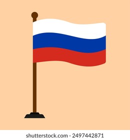 Mini Russian flag flying with a flagpole. Editable and scalable vector illustration eps file, suitable for icons, banners, badges, symbols, and other design needs.