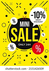 Mini sale only 24 hour 10 great discount banner template. Guaranteed clearance offer of retail promotion marketing campaign vector illustration