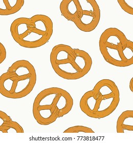mini salt pretzel, hand draw sketch vector. seamless pattern.