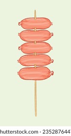 Mini sausages skewer in ingredients illustration