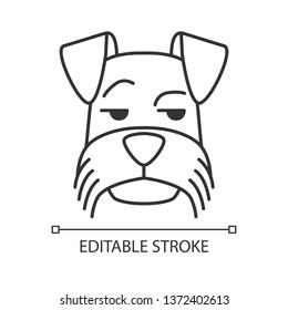 Mini Schnauzer cute kawaii linear character. Thin line icon. Dog with smirking muzzle. Animal with eyes looking to side. Unhappy domestic doggie. Vector isolated outline illustration. Editable stroke