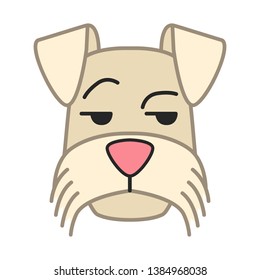 Mini Schnauzer cute kawaii vector character. Dog with smirking muzzle. Animal with eyes looking to side. Unhappy domestic doggie. Funny emoji, sticker, emoticon. Isolated cartoon color illustration