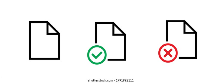 Mini set flat badges documents. Editable vector stroke. Concept different buttons doc for ui. Linear icons file, doc done, doc error isolated on white.