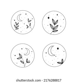 Mini set of hand drawn  art  vector illustrations for instagram highlight 
