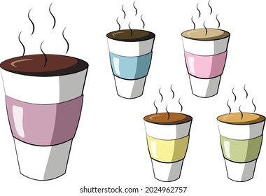 Mini set objects paper Coffee Cup. Draw illustration in color