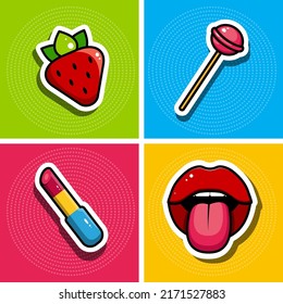 Mini conjunto de emoticones al estilo del arte pop.
