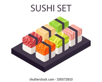 Mini set of Sushi vector - Japanese food