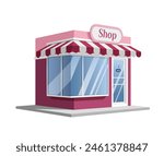Mini Shop Design in 3d view exterior with color Cerise and Plum. Vector illustration isolated, eps