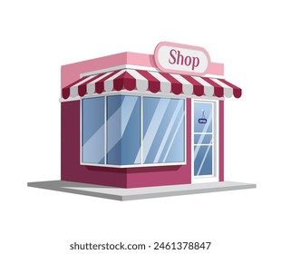 Mini Shop Design in 3d view exterior with color Cerise and Plum. Vector illustration isolated, eps