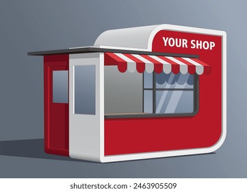 Mini Shop Diseño en vista 3d exterior con color rojo, blanco y negro. Ilustración vectorial aislada, eps