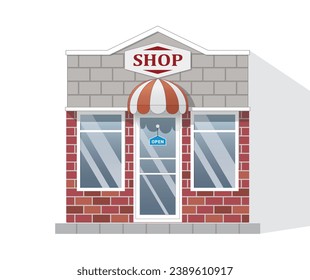 Mini Shop or Market front exterior facade based on color Gray and Brick Texture. Vector stock illustration.eps