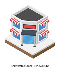 Mini shopping mall, mart isometric icon