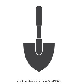 Mini shovel, vector black silhouette on white background