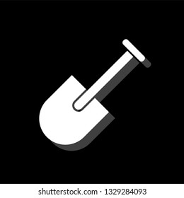 Mini Shovel. White flat simple icon with shadow