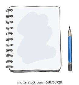 mini sketchbook and pebcil Mockup  blank paper hand drawn vector art  illustration
