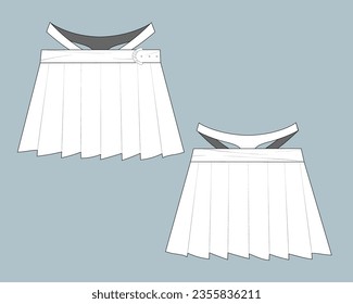 mini skirt fashion flat technical sketch drawing template. CAD outfit design vector illustration template. fashion CAD mock up design for garment, apparel template.