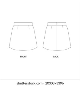 mini skirt technical drawing. Skirt short vector. Skirt vector template.