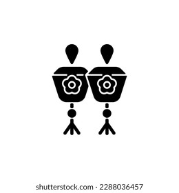 Mini sky lanterns black glyph icon. Taiwanese floating paper lanterns. Asian holiday celebration. Prayers holy lights. Silhouette symbol on white space. Vector isolated illustration