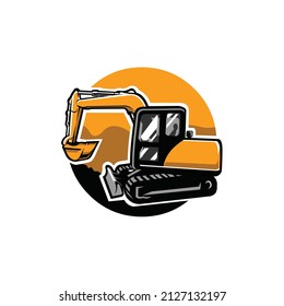 Mini small excavator land mover vector illustration logo isolated