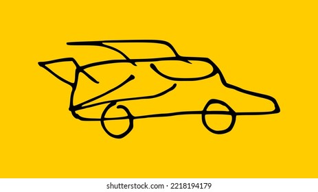 Mini Sport Car Toy in hand drawn design style, isolated on yellow background. Suitable for many purposes.