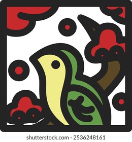 Mini square color Hanafuda icon Nightingale Kisaragi Plum February Plum and Nightingale