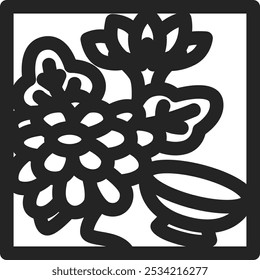 Mini square line drawing Hanafuda icon Nagatsuki chrysanthemum cup September chrysanthemum cup