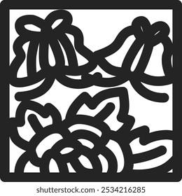 Mini square line drawing Hanafuda icon Minazuki Peony Butterfly June Peony and Butterfly