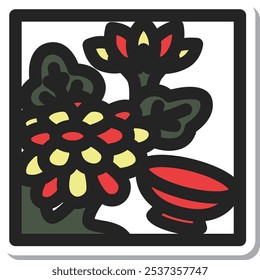 Mini Quadrat Aufkleber Hanafuda Symbol Nagatsuki Chrysantheme Tasse September Chrysantheme Tasse