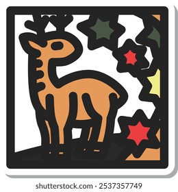 Mini square sticker Hanafuda icon Kannazuki autumn leaves deer October autumn leaves deer