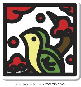Mini square sticker Hanafuda icon Nightingale Kisaragi Plum February Plum and Nightingale