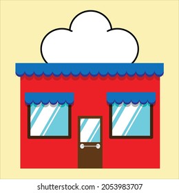 Minitienda fachada exterior de ilustración vectorial. Fachada de la tienda de la calle Flat Style Market.