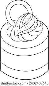 Mini Strawberry Cheese Cake Black and White Vector Line Art Illustration 