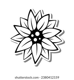 Mini Sunflower Bloom sobre la silueta blanca y la sombra gris. Etiqueta digital o imprimible. Ilustración vectorial para decorar el logotipo, tatuaje, tarjeta o cualquier diseño.