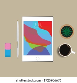 Mini tablet with pen and tea cup