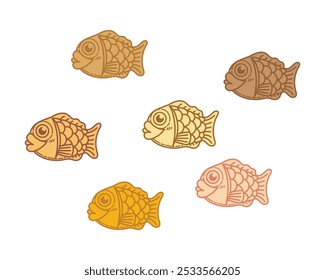 Mini Taiyaki Vector Image, Japanese Fish shaped bread called Taiyaki vector, Cute Fish Vector Illustration.