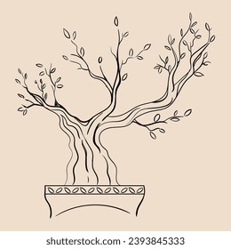 Mini Terrarium Pot Line Art Vector Japanesse Style