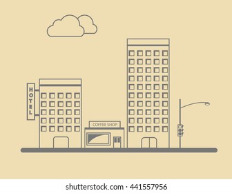 mini town stroke vector flat illustration