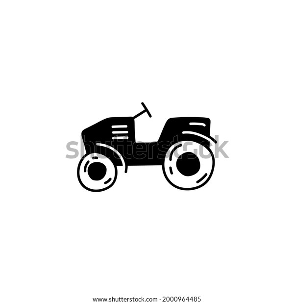 Mini tractor icon in solid black flat\
shape glyph icon, isolated on white background\
