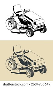 Mini trator cortador de grama ilustrações vetoriais estilizadas