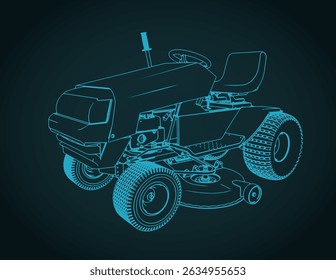 Mini tractor lawn mower stylized vector illustration