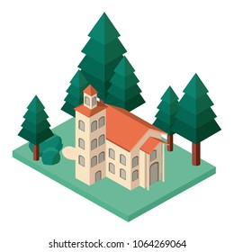 mini tree and castle building isometric